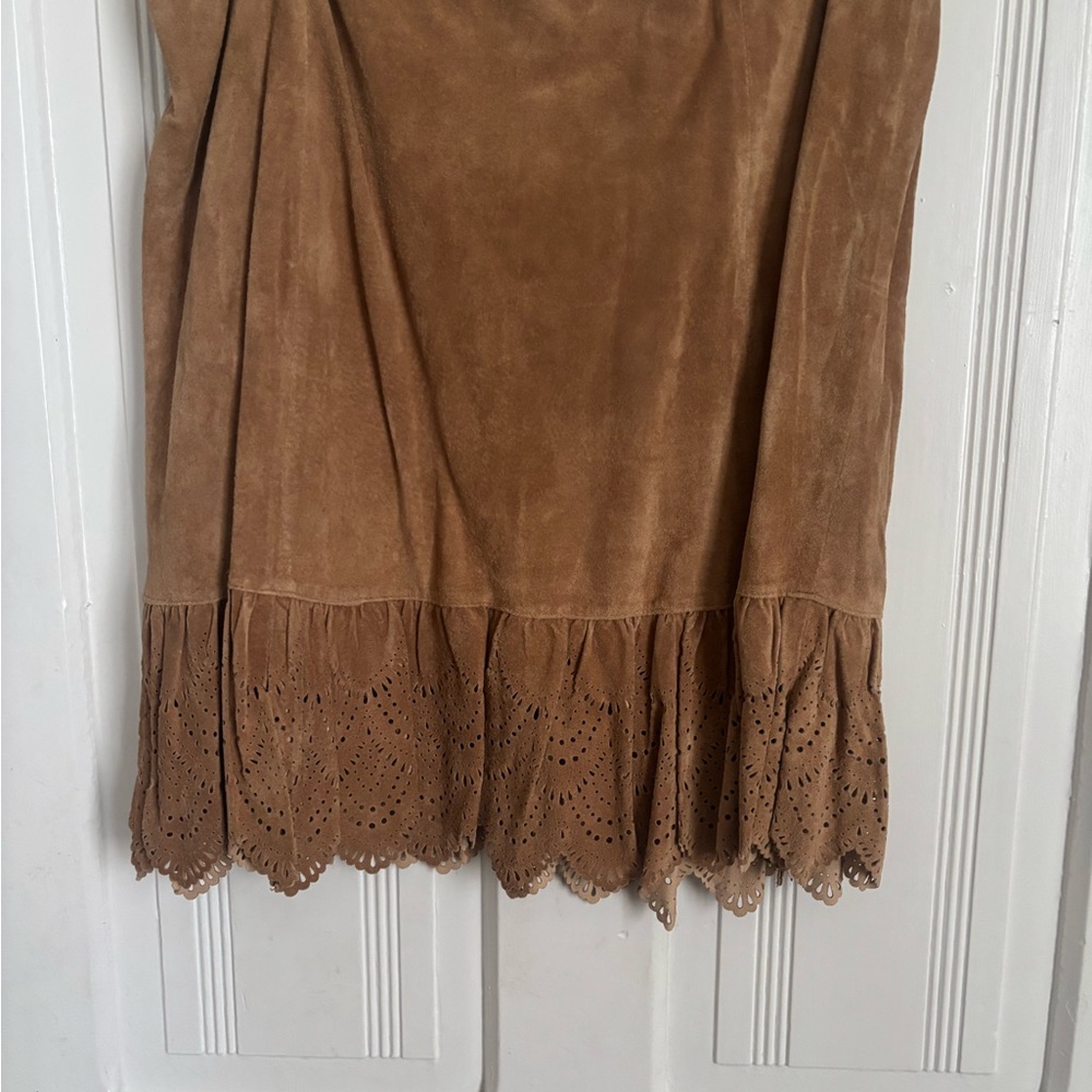 Elevenses Brown Suede Skirt with Eyelet Detail